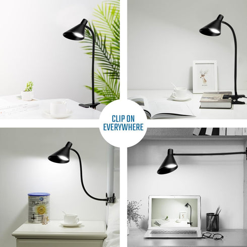 Semlos LED Reading Light, Clamp Lamp 3 Color Modes 5 Brightness, Clip Ligh for Desk Bedside Table, 5W USB Powered, Flexible Arm(Black)...