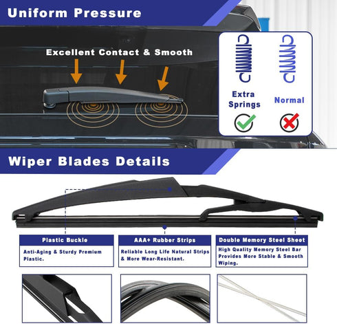 Rear Windshield Wiper Arm Blade Assembly Kit Compatible with 2007-2013 Mini Cooper R56 Hatch 3-Door, 2009-2015 Mini Cooper John Cooper Works, Rear...
