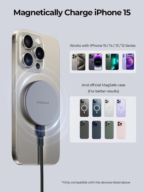 Magnetic Wireless Charger (MagFusion Aura), Qi2 Certified 15W Ultra-Fast Compatible with Mag-Safe, Wireless Charging Pad with 5ft Cable for iPhone...