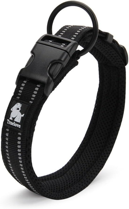 Creation Core Reflective Dog Collar with Ring Breathable Mesh Soft Padded Adjustable Nylon Pet Collar 0.6" Wide, Black XS...