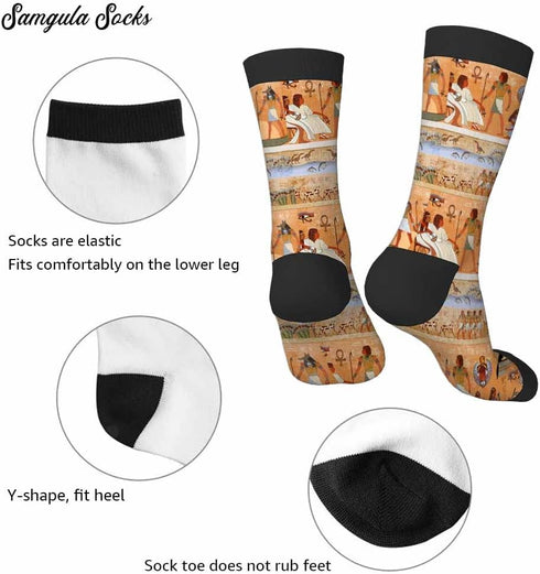 Ancient Egypt Crew Socks for Woman Size 6-8 Mythology Pharaohs Hieroglyph Engraving Girls Socks...