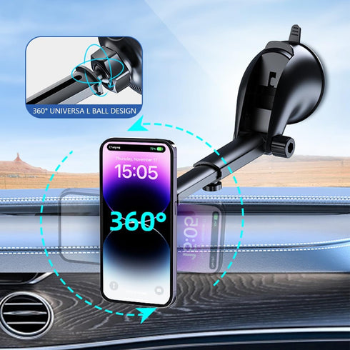 Car Mount Charger, Magnetic Wireless Auto Charger Quick Charge, Dashboard Windshield Phone Holder with Flexible Arm Suction Cup, 15W Quick Chargin...