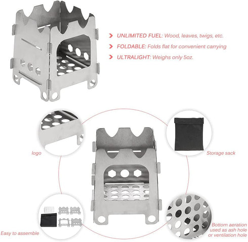 Lixada Camping Wood Stove Folding Lightweight Stainless Steel Wood Burning Stove Portable Backpacking Alcohol Stove for Outdoor Camping Hiking Pic...
