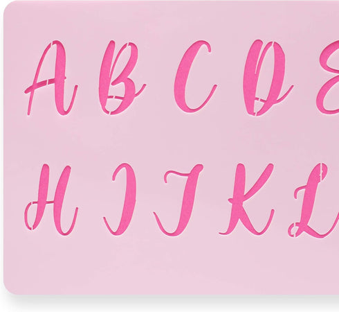 Calligraphy Cake Stencil Cursive Alphabet Letter Number Writing 1.5 Inch Set of Four Upper and Lower Case - for Cake Wood Canvas Airbrush Art and ...