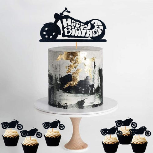 LaVenty 25 PCS Motorcycle Cake Topper Scooter Cupcake Toppers Motorcycle Happy Birthday Cake Topper for Man’s Birthday Party or Boy’s Birthday...