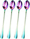 JUCOXO Long Handle Iced Tea Spoon, Stainless Steel Coffee Mixing Spoons, Long Cream Dessert Spoons Set of 4 (Rainbow), Dishwahser Safe...