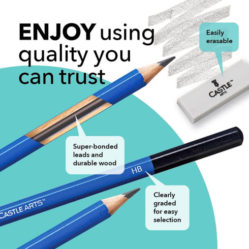 Castle Art Supplies 12 Piece Graphite Drawing Pencils Kit | for Adult Artists – Beginners and Advanced | Presented in Attractive, Compact, Sturdy ...