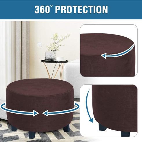 H.VERSAILTEX Round Ottoman Slipcover Ottoman Covers Slipcover Footstool Protector Covers Storage Stool Ottoman Covers Stretch with Elastic Bottom,...