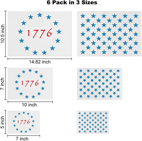 American Flag Star Stencil Templates - 6 Pack 50 Stars 1776 13 Stars Flag Stencils for Painting on Wood and Walls, Reusable Plastic Stencils in 3 ...