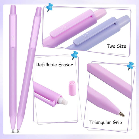 36 Pcs Mechanical Pencil Set, 12 Pcs Pastel Cute Mechanical Pencils 0.5 mm 0.7 mm with 8 Tubes HB Resin Refills, 4 Pcs Erasers and 12 Pcs Cap Eras...