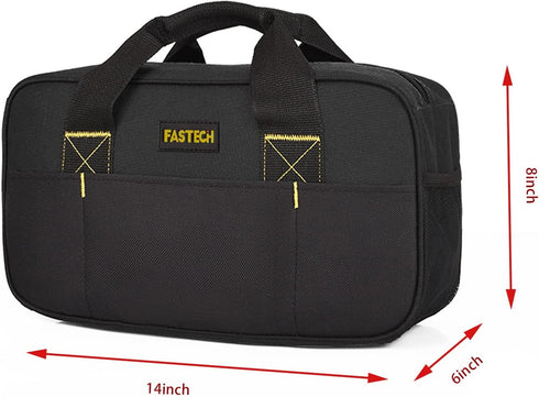 14 Inch Small Tool Bag,Wide Mouth Tool Tote Bag,Waterproof Tool Organizer Bag,Electricians Repairman Tools Tote Bag Double Fabric Storage Bag (Bla...