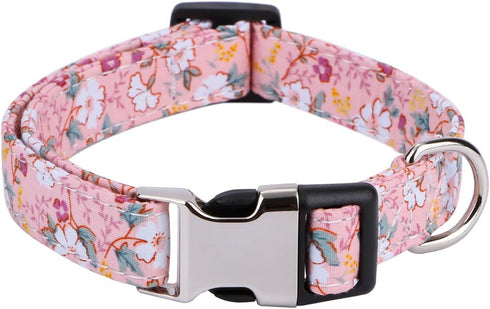 Girl Dog Collar for Small Medium Large Dogs, Cotton Pet Collar, Flowers Daisy and Rose Patterns with Quick-Release Buckle (Flower Pink, M)...