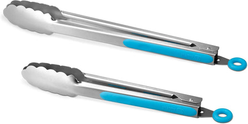 ALLWIN-HOUSEWARE W 304 Stainless Steel Kitchen Cooking Tongs, 9" and 12" Set of 2 Sturdy Grilling Barbeque Brushed Locking Food Tongs with Ergonom...