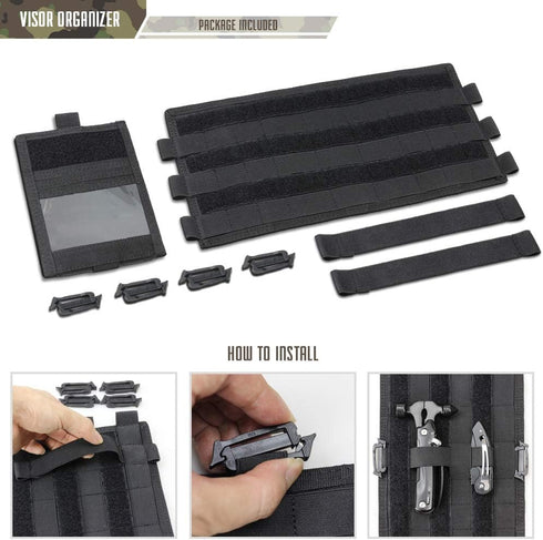 WYNEX Car Sun Visor Organizer Molle Panel, Tactical Car Visor Cover with Elastic Webbing Slots, Vehicle Visor Holder Detached with Card Pouch, Com...