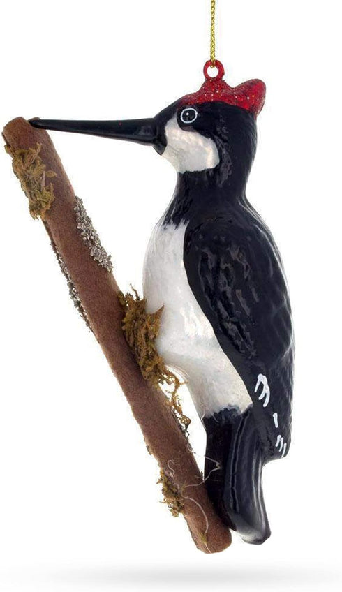 Woodpecker Perched on a Branch Glass Christmas Ornament...