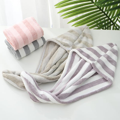 Microfiber Hair Towel Wrap, Quick Dry Hair Turbans with Button, Ultra Soft Thickening Coral Fleece Dry Hair Cap, Anti Frizz Hair Turban Towel for ...