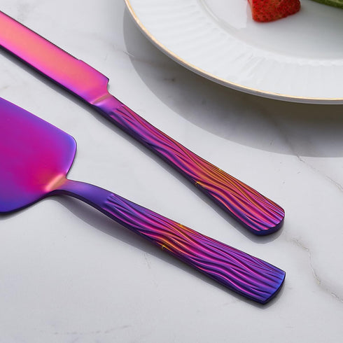 Purple Cake Cutter Set, Stainless Steel Cake Cutting Utensils Include 13-inch Cake Knife and 9.3-inch Cake Server for Weddings, Birthdays, and Ann...