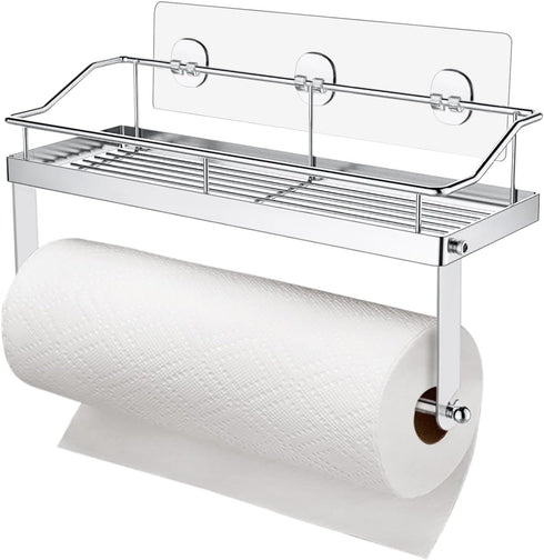 Adhesive Paper Towel Holder Shelf,Wall Mounted Paper Towel Roll Rack Basket for Kitchen,Shower Bathroom & Balcony,Rustproof,No Drilling,SUS 304 St...