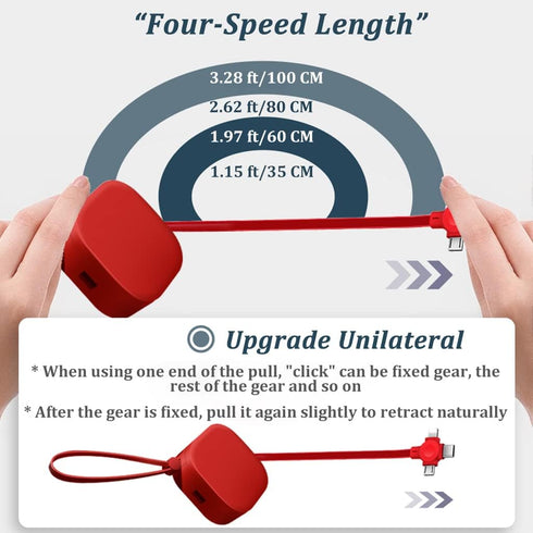Three in One Charging Cable Roll Single Pull, Retractable USB Fast Charger, Phone Stand Mirror, Data Transmission, for IP/Type-C/Micro-USB Compati...