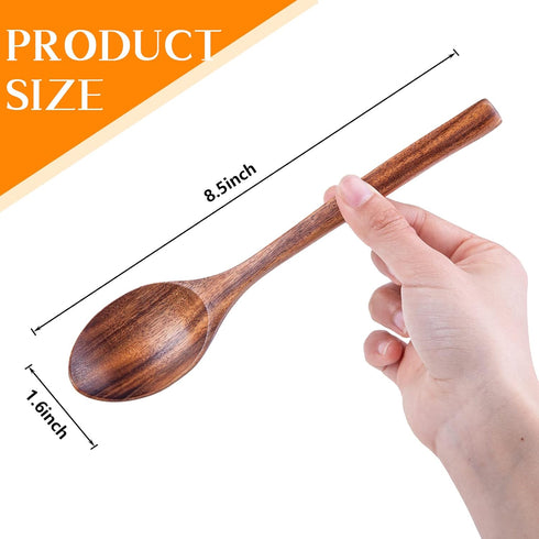 8 Inch Wooden Spoon Set, 6PCS Oval Wooden Mixing Spoons Long Handle Spoons Nonstick Japanese Style Kitchen Utensils for Home Kitchen Cooking Stirr...