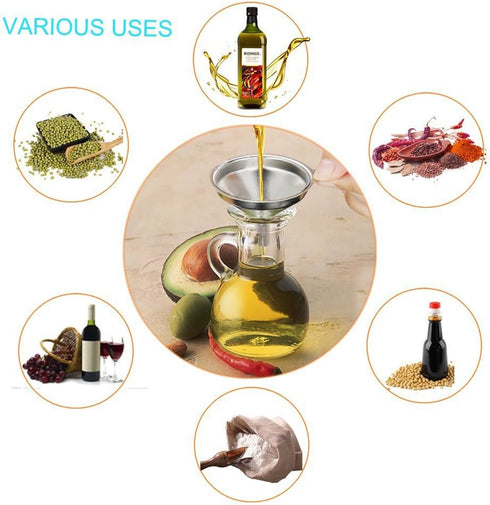 olive oil spouts,Stainless Steel Classic Bottle Pour Tapered Spouts for Pours liquor, vinegar, syrup or oils with Stainless Steel Funnels (2pcs)...