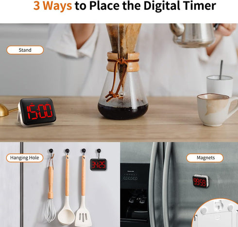 VOCOO Magnetic Kitchen Timer for Cooking with Count Up Countdown, Digital Timer Battery Powered with Large Display, 2 Brightness and Volume Levels...