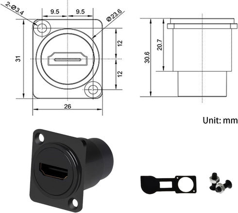 HDMI 4K@60Hz D Panel Mount Connector with Waterproof Cover - Female-to-Female HDMI Coupler Adapter, 3D & 4K Supported, Extendable for Car, Compute...