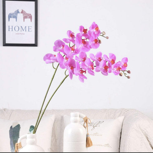 FagusHome 31" Artificial Silk Phalaenopsis Flowers 3 Pcs with 2 bundles Leaves Artificial Orchid Flowers Stem Plants in Purple Fake Butterfly Phal...