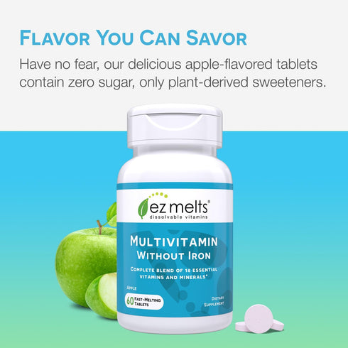 EZ Melts Dissolvable Multivitamin without Iron, 18 Vitamins & Minerals Including Vitamin A, Biotin, Vitamin B12, Vitamin C, Vitamin D3, Zinc and M...