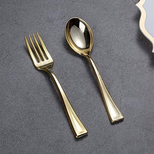 48Pcs 98mm Plastic Spoons and Forks Small Disposable Cake Ice Cream Dessert Spoons Forks Utensils for Catering Events, Restaurants, Home Parties ,...