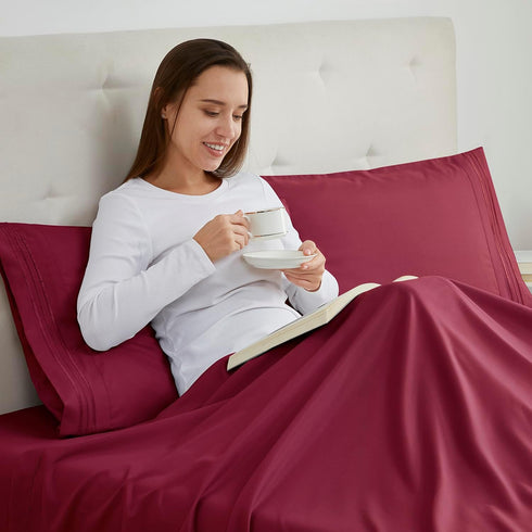 Nestl Burgundy Pillow Cases - Queen Size Set of 2, Soft 1800 Microfiber Pillow Cases, Envelope Closure, 20x30 Inches...