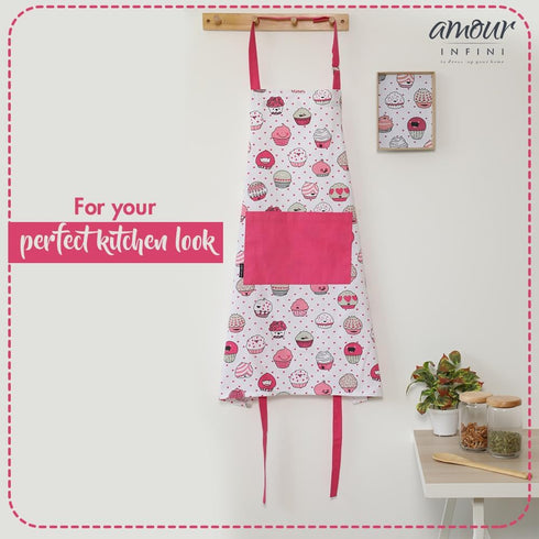 AMOUR INFINI Cotton Aprons for Women with Pocket, Adjustable Strap and Waist Ties Printed Aprons for Baking, Cooking, Gardening (27.5 x 33 Inches)...