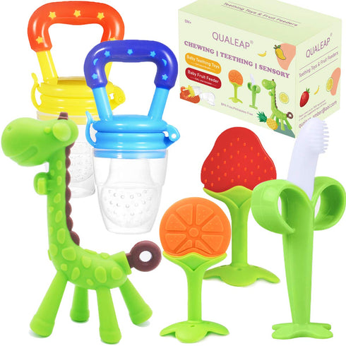 Medical-Grade Teething Toys for Babies 0-6 6-12 12-18 Months - Teethers with 2 × Baby Fruit Feeders and 4 × Baby Teether - BPA Free/Freezer Free -...