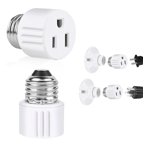 Outlet Light Socket Adapter,Screw in Outlet Socket,E26 Light Bulb to Outlet Socket Converter,Light Bulb Plug Adapter for Porch Light Socket,Camera...