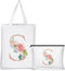 Sanwuta 2 Pcs Initial Canvas Tote Bags Wedding Gift Floral Letter Travel Cosmetic Bags Monogrammed for Woman Wedding...
