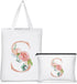 Sanwuta 2 Pcs Initial Canvas Tote Bags Wedding Gift Floral Letter Travel Cosmetic Bags Monogrammed for Woman Wedding...