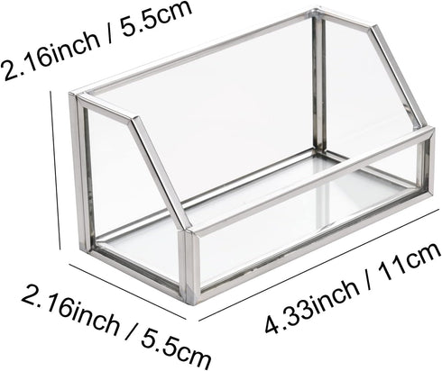 Feyarl Glass Business Card Holder Stand Gold Office Name Card Display Business Card Organizer Storage for Office Desktop Countertop (Silver)...