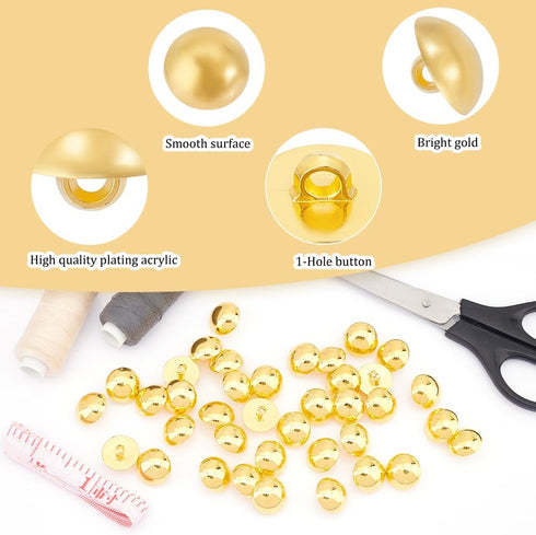 UNICRAFTALE 100Pcs 18mm Diameter 1-Hole Plating Acrylic Dome Shank Buttons Golden Half Round Sewing Buttons for Men Women DIY Shirt Woolen Coats S...