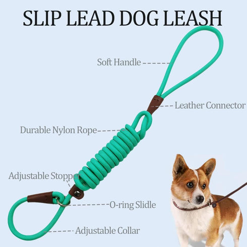 MayPaw Slip Lead Control Leash for Dogs No Pull, 13+ Colors Classic Dog Leash 7FT Pet Slip Leash, 1/4” Rope Leash for Small Medium Animals, Turquo...