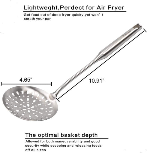Slotted Spoon Stainless Steel For Cooking Deep Frying Metal Skimmer Spider Strainer Ladle Heavy Duty Professional Long Handle...