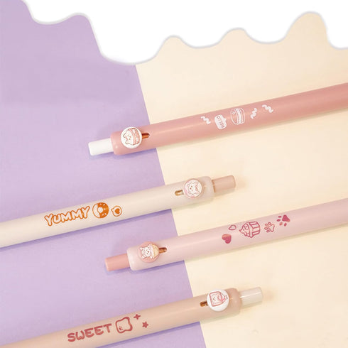 4 Pcs Gel Ink Pens Cartoon Retractable Pens Cute Cat Pen 0.5mm Black Ink Writing Pen Office School Supplies for Girls Womem (Dessert Cat)...