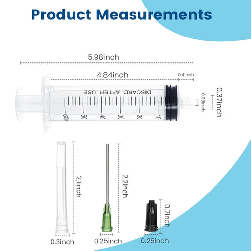 60ml Sterilization Packing Syringe with 14Ga 1.5 Inch Blunt Tip Dispensing Needles and Storage Caps and Needle Caps for Engineered Fluid?Glue Appl...