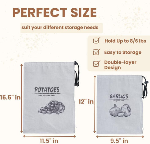 Potato Onion Garlic Storage Bag, Reusable Potato Onion and Storage Bag for Pantry, Vegetable Storage Bags with Drawstring Closure, 3 Packs (Potato...