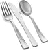 125 Piece Silver Dinnerware Party Set - 50 Silver Rim Plastic Plates, 25 Dinner 25 Dessert Plates, 25 Knives, 25 Forks, 25 Spoons - 25 Guest Dispo...