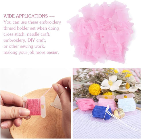100 Pcs Plastic Floss Bobbin, Embroidery Floss Bobbins, Cross Stitch Embroidery Cotton Thread Embroidery Floss Thread Craft, Pink Embroidery Threa...