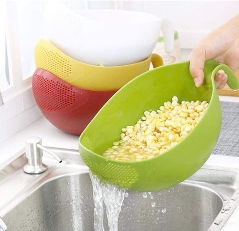 Whopper Rice Washer Strainer Colanders with Handle for Cleaning Vegetable, Fruit, Pasta - 9.5 inch (Green)...