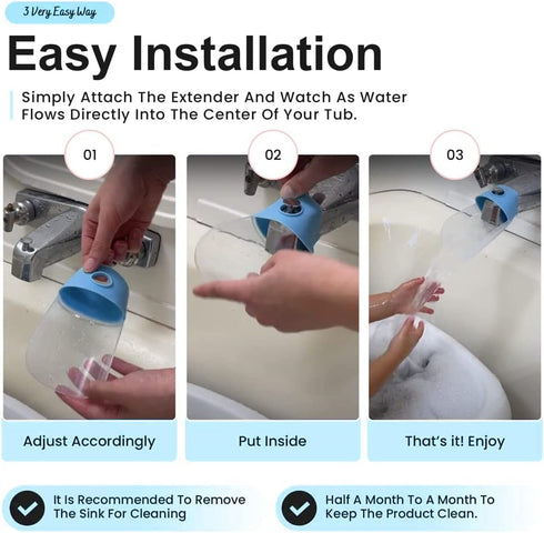 Bath Helper - Bath Tub Faucet Extender - Guides Water Directly from Faucet to Baby Bath Tub Without Excessive Water Waste and Splashing (Blue)...