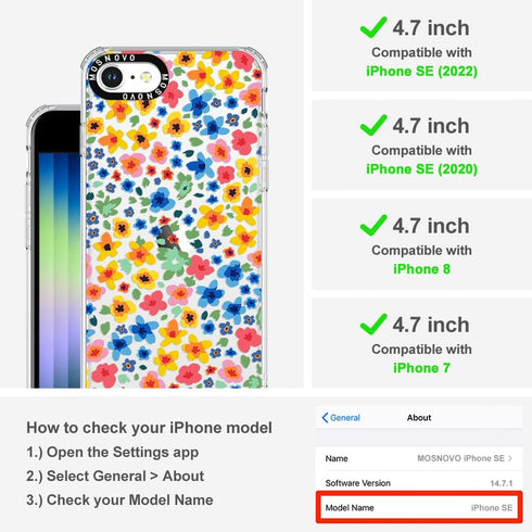 MOSNOVO Compatible for iPhone SE 2022 Case/iPhone SE 3 Case/iPhone SE 2020 Case/iPhone 8 Case/iPhone 7 Case, Flower Lovely Floral Design for Women...