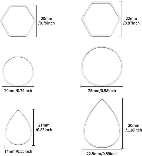 60pcs Hoop Earrings for Jewelry Making,Earring Finding Hoop Hypoallergenic Teardrop Hexagon Round Earring Hoop Open Bezel Pendant Frame for DIY Ea...