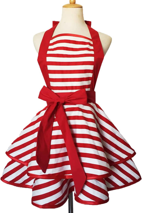 Violet Mist Cute Lovely Retro Aprons for Women Girls Ladies Sexy Vintage Aprons Christmas Apron Red Striped Vintage 50s Apron kawaii Cooking Kitch...